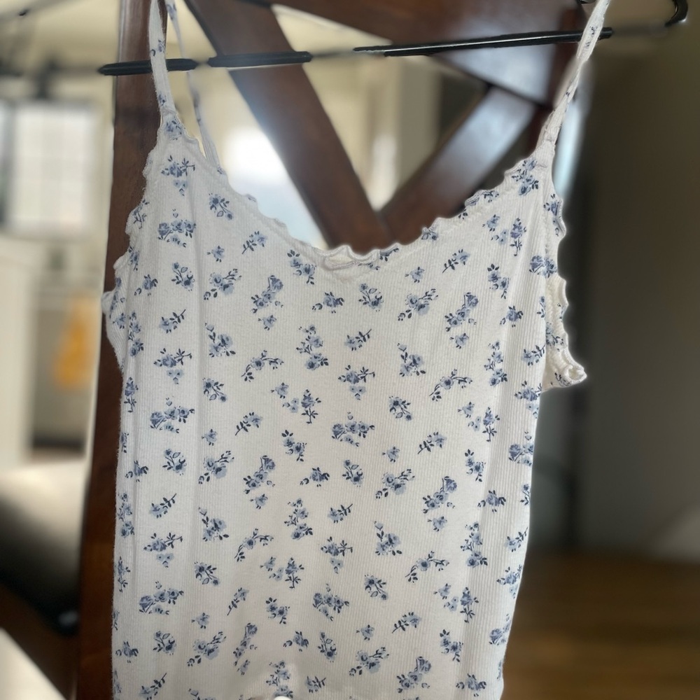 Floral White and Blue Women's Top